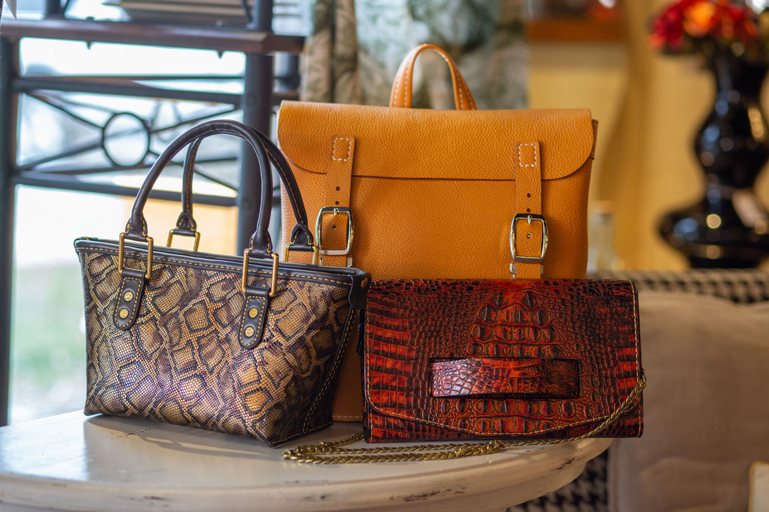 Leather for purses and bags is locally sourced.